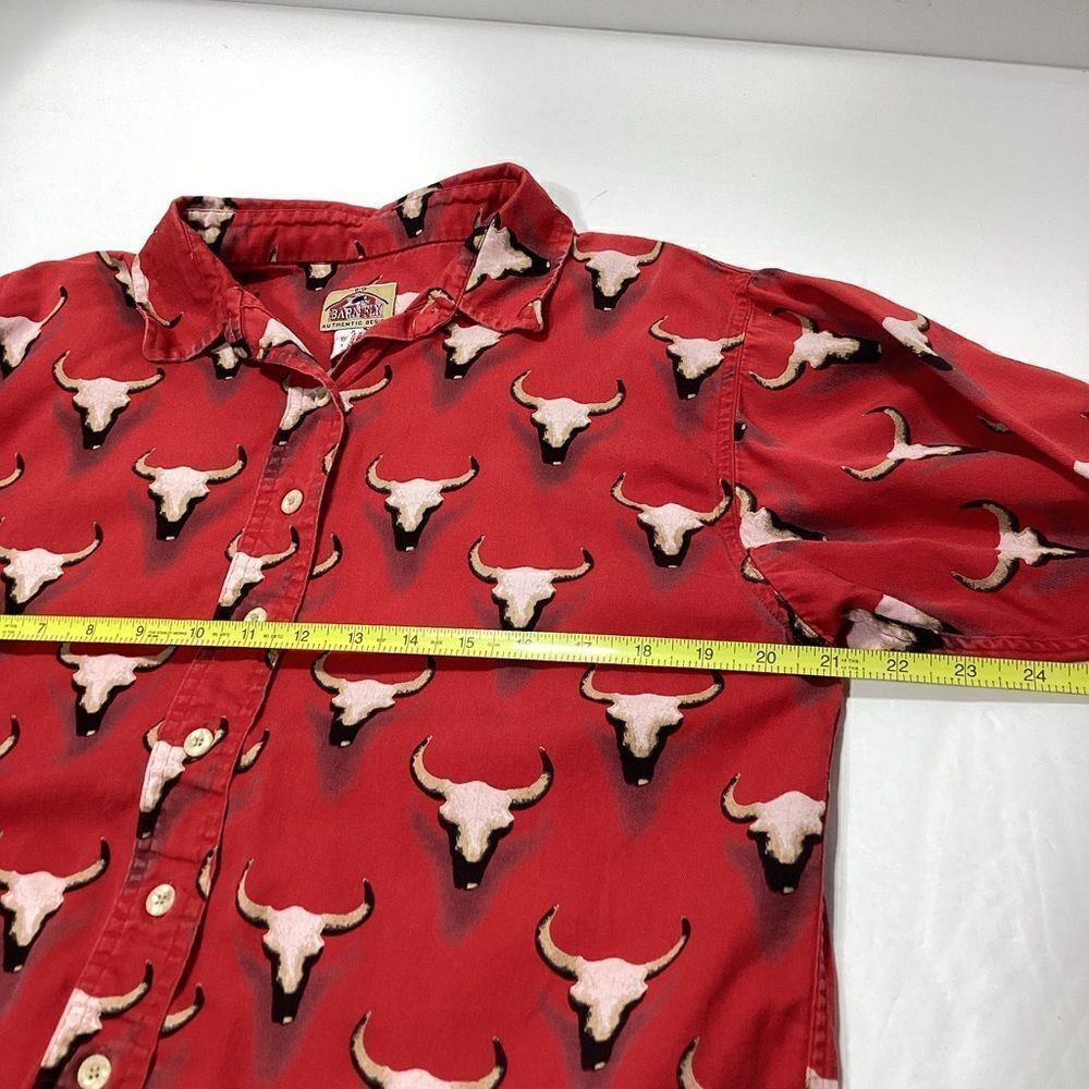 Barn Fly Vintage Western Button Front Shirt Red With Bull Horn Design M - Picture 10 of 12